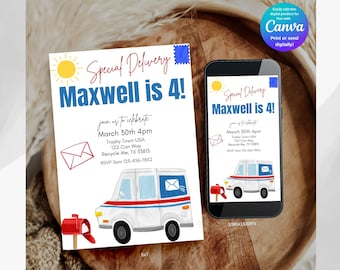Special Delivery Mail Truck Birthday Invitation • Editable Mailman Birthday Invite • Mail Truck Theme • Instant Download • Delivery Truck