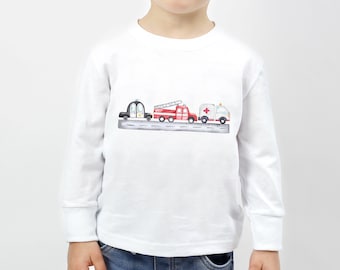 Toddler First Responders Long Sleeve Tee, Emergency Vehicle Long Sleeve Shirt, Kids Police Car Shirt, Toddler Ambulance Tee, Fire Truck Tee