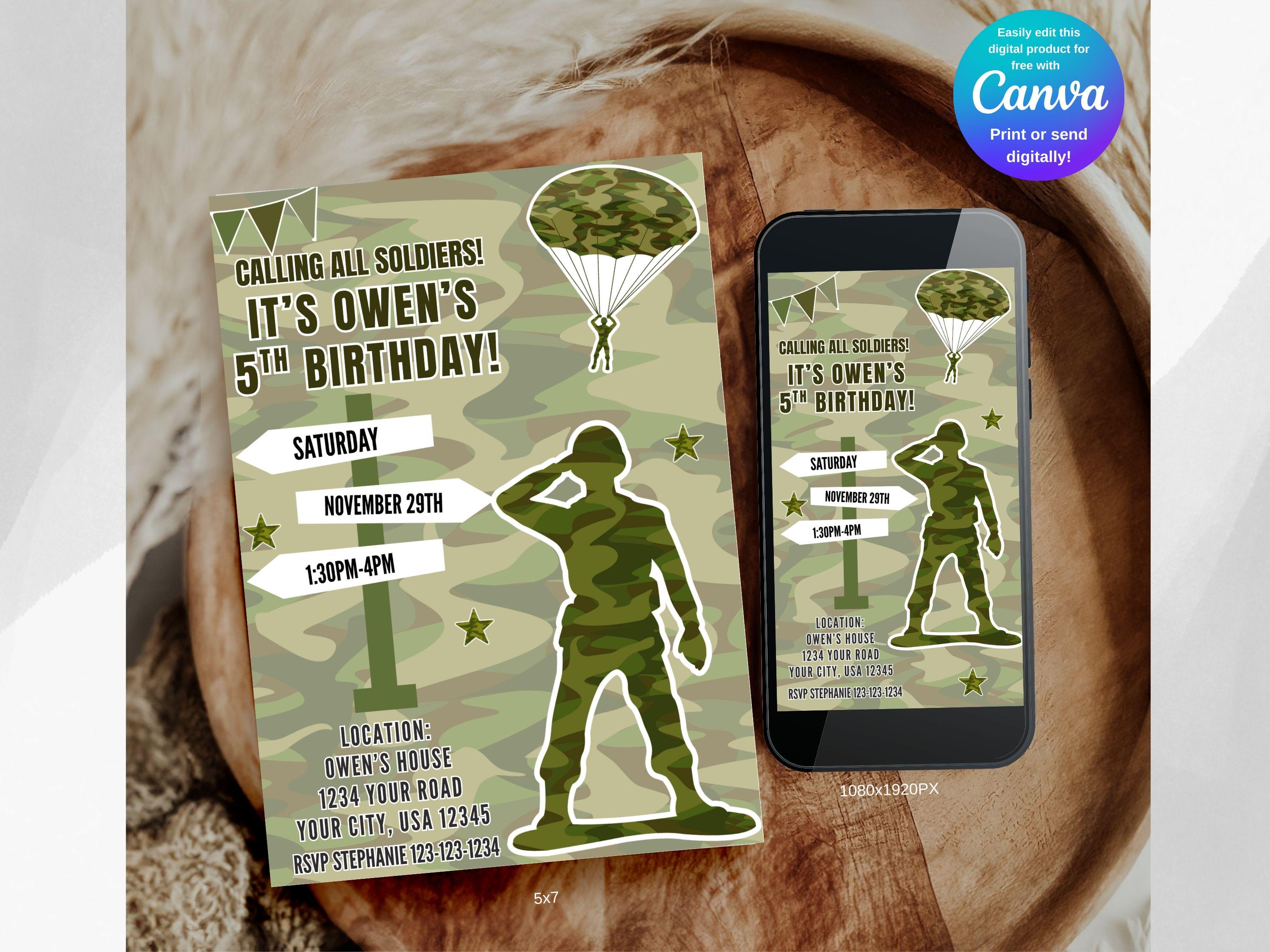 Editable Army-themed Birthday Party Invitation, Soldier Birthday Invite ...