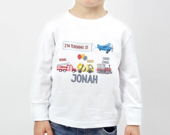 Transportation Birthday Long Sleeve Tee, Honk Beep Choo Choo Birthday Tee, Traffic Jam Birthday, Trucks Birthday Tee, Vehicles Birthday Tee