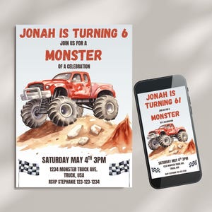 Monster Truck Birthday Digital Invitation, Digital Download Truck Invitation, Mobile Monster Truck Invite, Boys Birthday Invitation