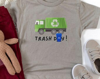 Toddlers Garbage Truck T-Shirt: Trash Day, Kids Garbage Truck Tee, Toddler Trash Day Tee, Kids Recycle T-Shirt, Boy Girls Garbage Truck Tee