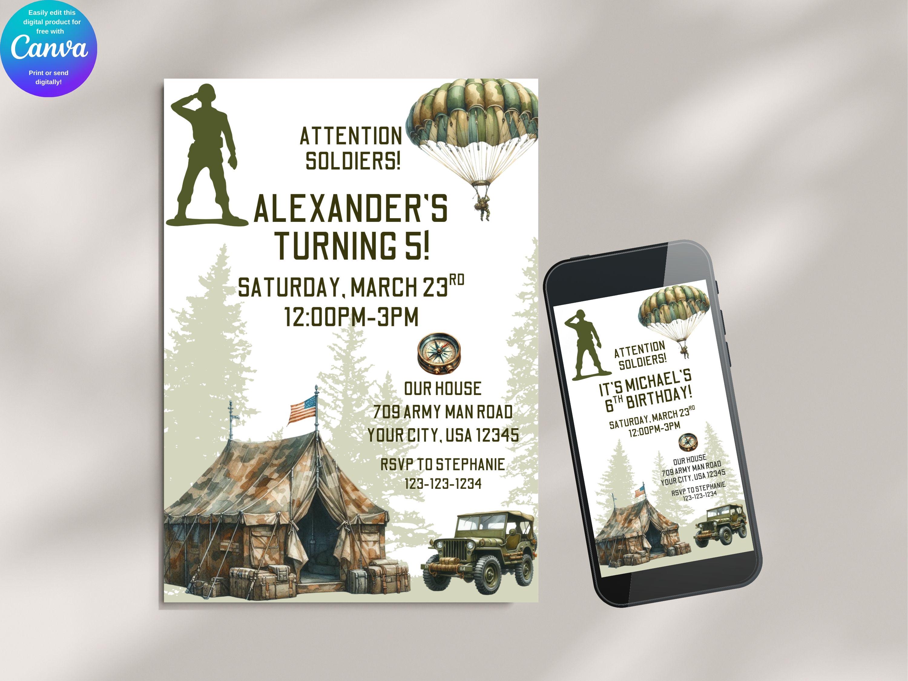 Editable Army-themed Birthday Party Invitation, Soldier Birthday Invite ...