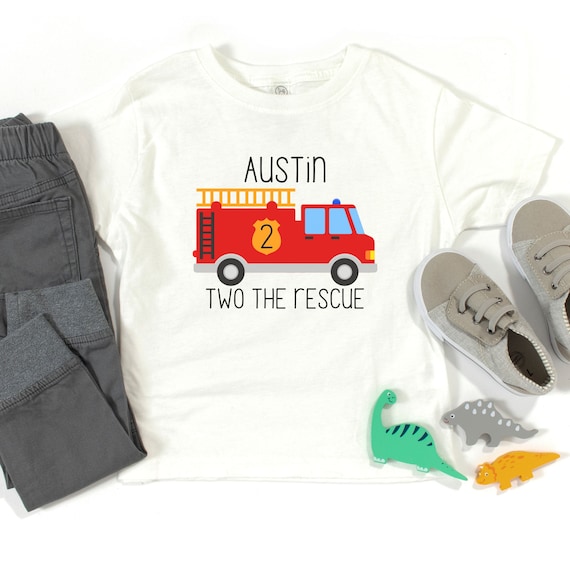 Personalized Fire Truck Birthday Shirt: Two The Rescue, Toddler Second Birthday Tee, Kids Fire Truck T-Shirt, Gift For Boys Second Birthday