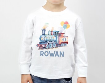 Personalized Train Birthday Long Sleeve Tee, Train Birthday Gift, Kids Train Birthday Shirt, Train Birthday Party Tee, Choo Choo I'm Two Tee