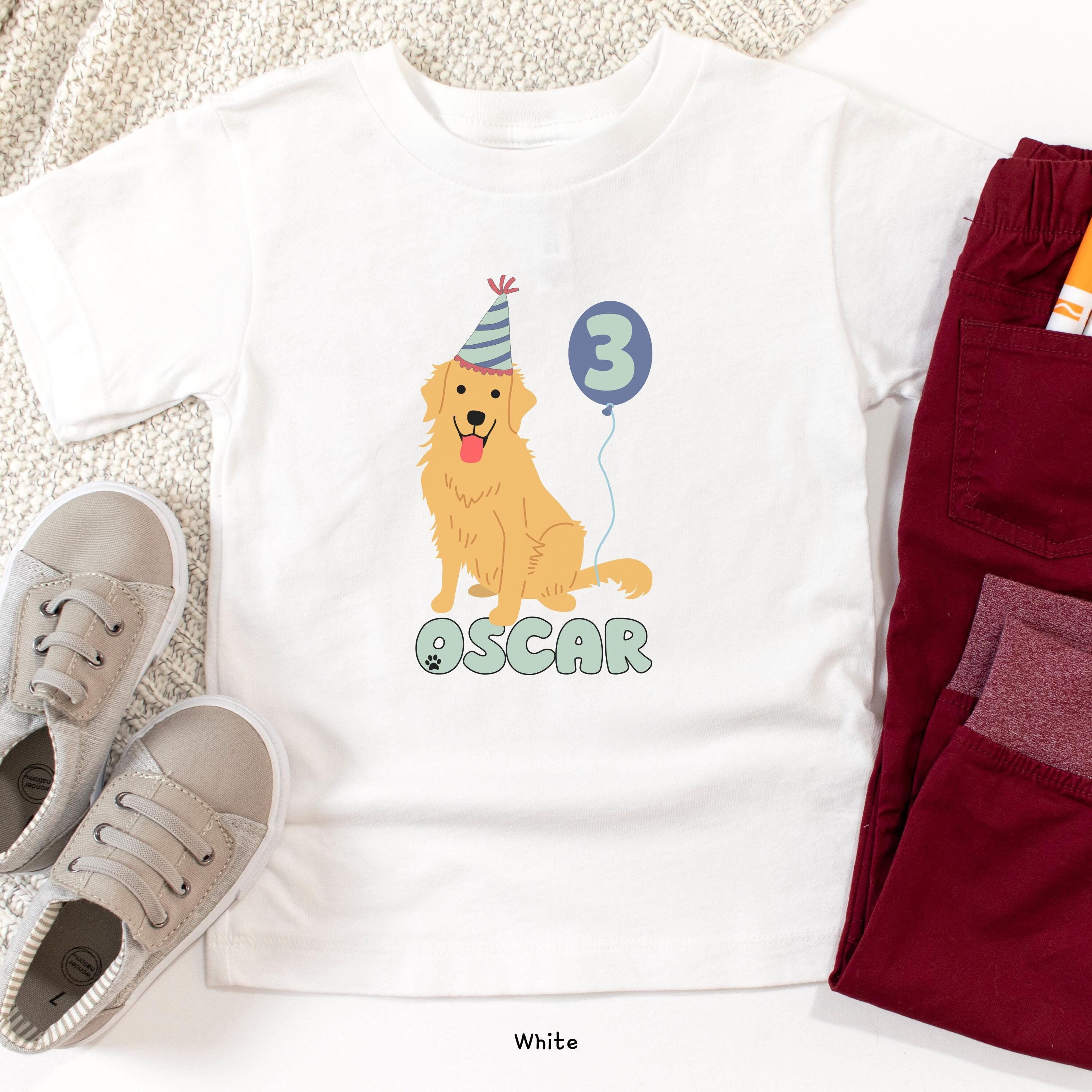 Personalized Toddler Dog Themed Birthday Tee, Golden Retriever Birthday Shirt, Puppy Birthday Party Tee, Bad Two The Bone, Doggone Birthday