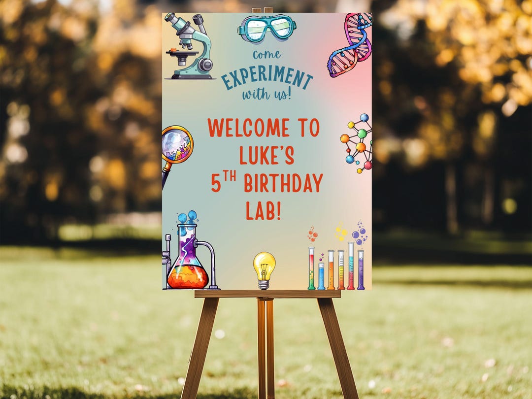Editable Science Lab Birthday Welcome Sign, Come Experiment With Us ...