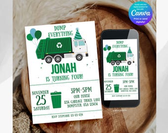 Editable Garbage Truck Birthday Invitation, Dump Everything Party (Digital)