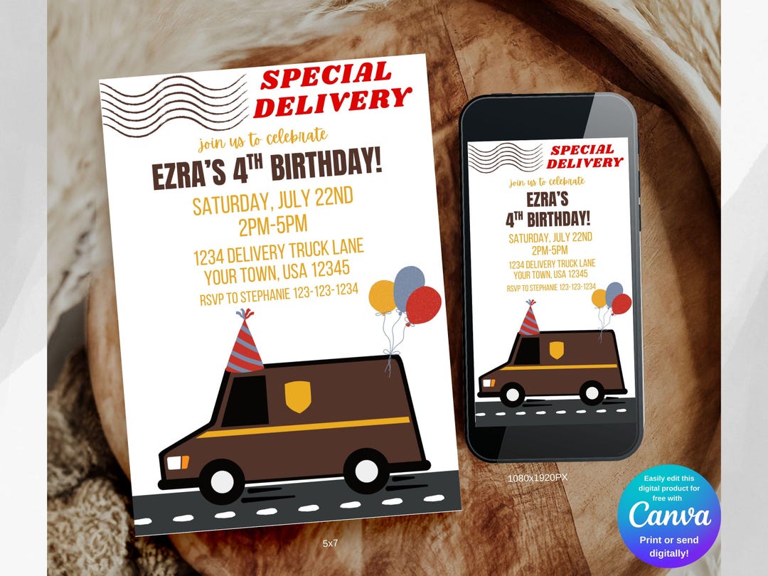 Special Delivery Truck Birthday Invitation • Editable Birthday Invite ...