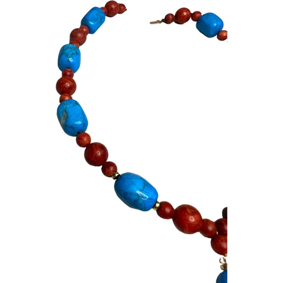Vintage 18 inch Turquoise And Red Agate Necklace … - image 3