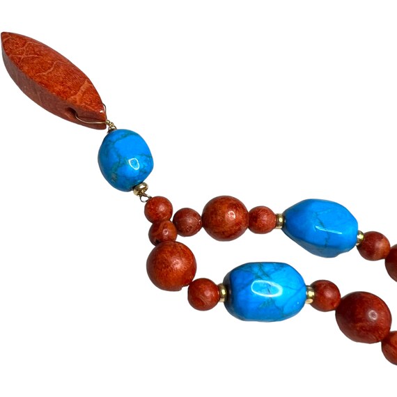 Vintage 18 inch Turquoise And Red Agate Necklace … - image 5