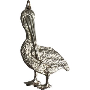 Vintage Maurice Milleur Pewter Standing Pelican Pendent 3 inches Tall Handmade USA 1996.