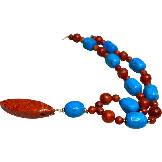 Vintage 18 inch Turquoise And Red Agate Necklace … - image 1