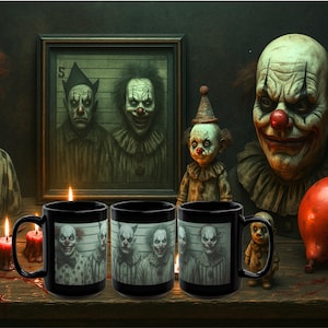 Ready to Haunt Your Caffeine Routine | Sinister Clown Coffee Mug | Vintage Horror Aesthetic Mug | 15 OZ | Horror Lovers Brew