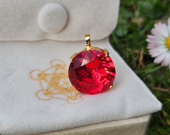 Pendentif Andara rouge avec symbole Métatron et énergie de l'Archange Uriel