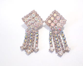 Vintage Screw Back Aurora Borealis Crystal Earrings