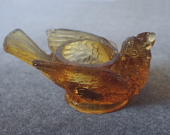 Antique McKee glass bird with berry salt cellars, set of 2.