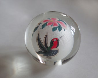 Vintage reverse painted glass sphere. Hand  painted from the inside. Hummingbird and flower design.