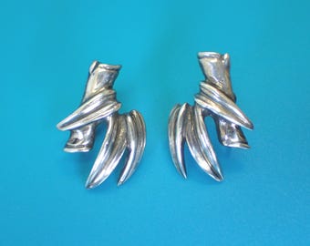 Vintage Sterling Silver Bamboo Earrings from Ming's of Honolulu