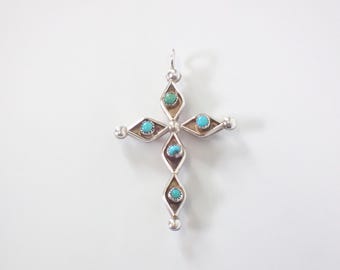 Vintage Sterling Silver Reversable Turquoise and Coral Cross