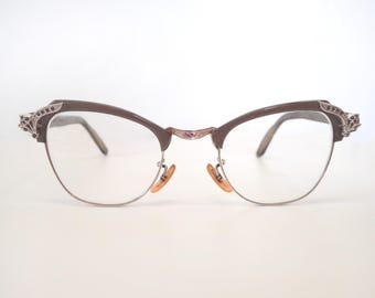 Vintage Bausch & Lomb Cat Eye Glasses. 12K White Gold Filled.