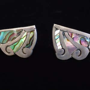 Vintage Sterling Silver and Abalone screw back earrings.