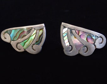Vintage Sterling Silver and Abalone screw back earrings.