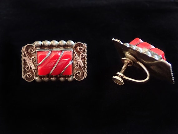 Vintage Native American silver earrings with larg… - image 3