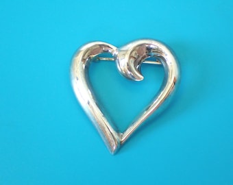 Vintage Sterling Silver Heart Brooch