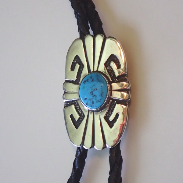 Vintage Tommy Singer Sterling Silver and Turquois Navajo Bolo Tie