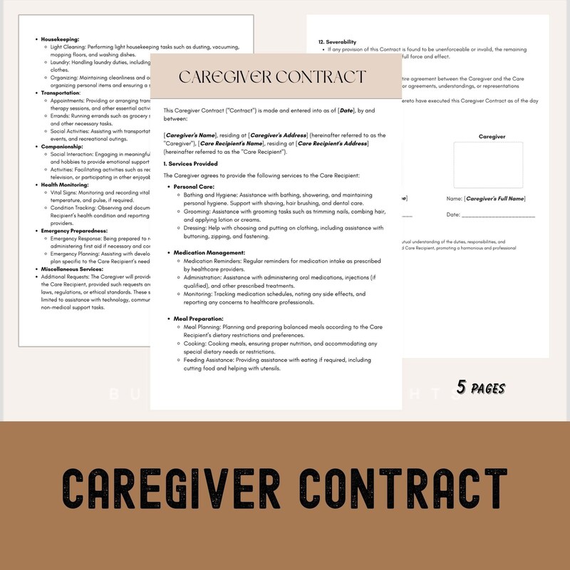 Contract Template Caregiver Etsy