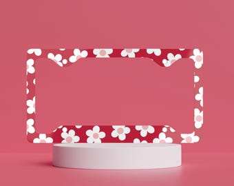 Daisies In Red, Checkered Floral License Plate Frame