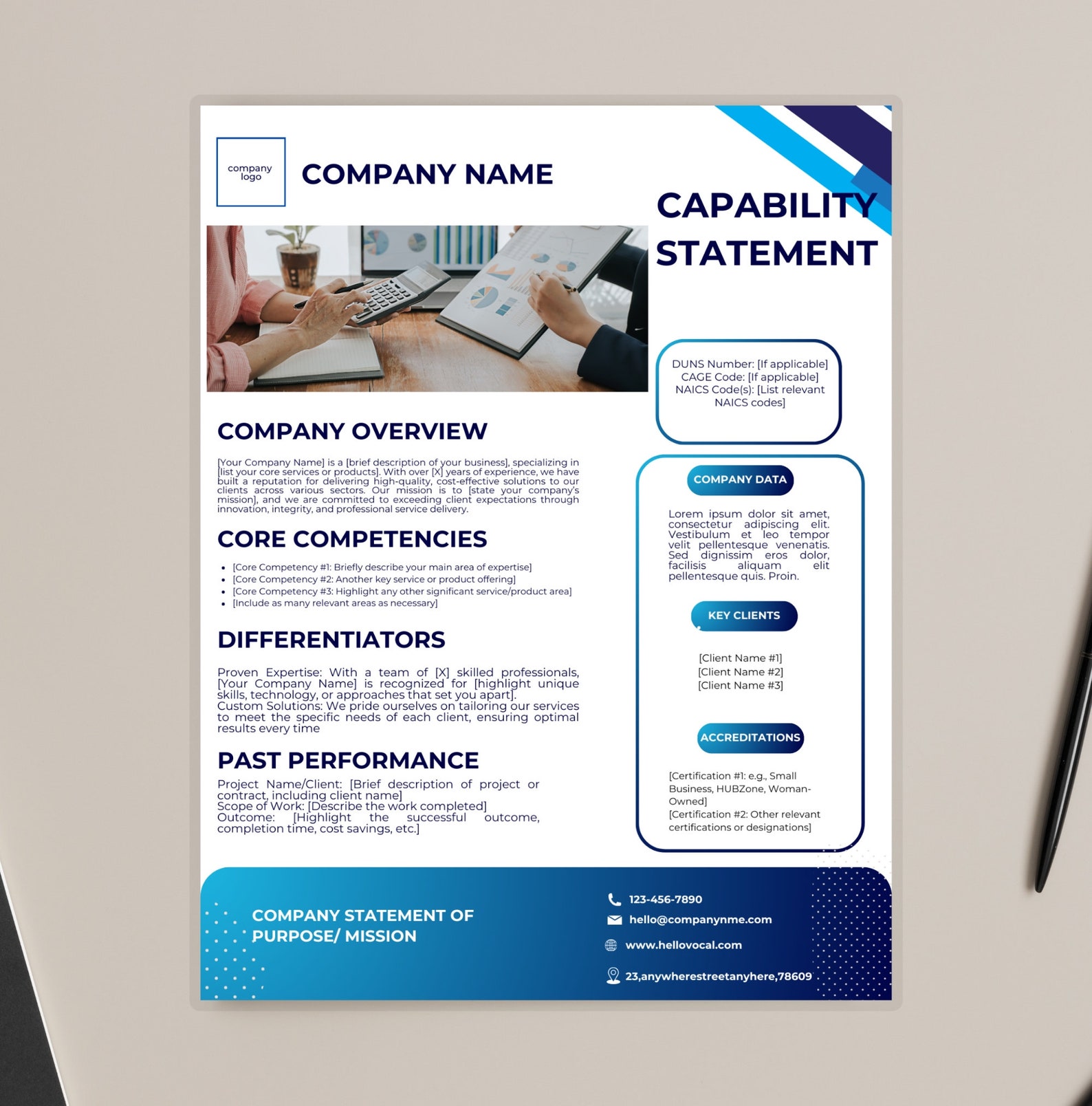 Editable Capability Chart Editable Capability Statement Template: Government Contracting (canva ...
