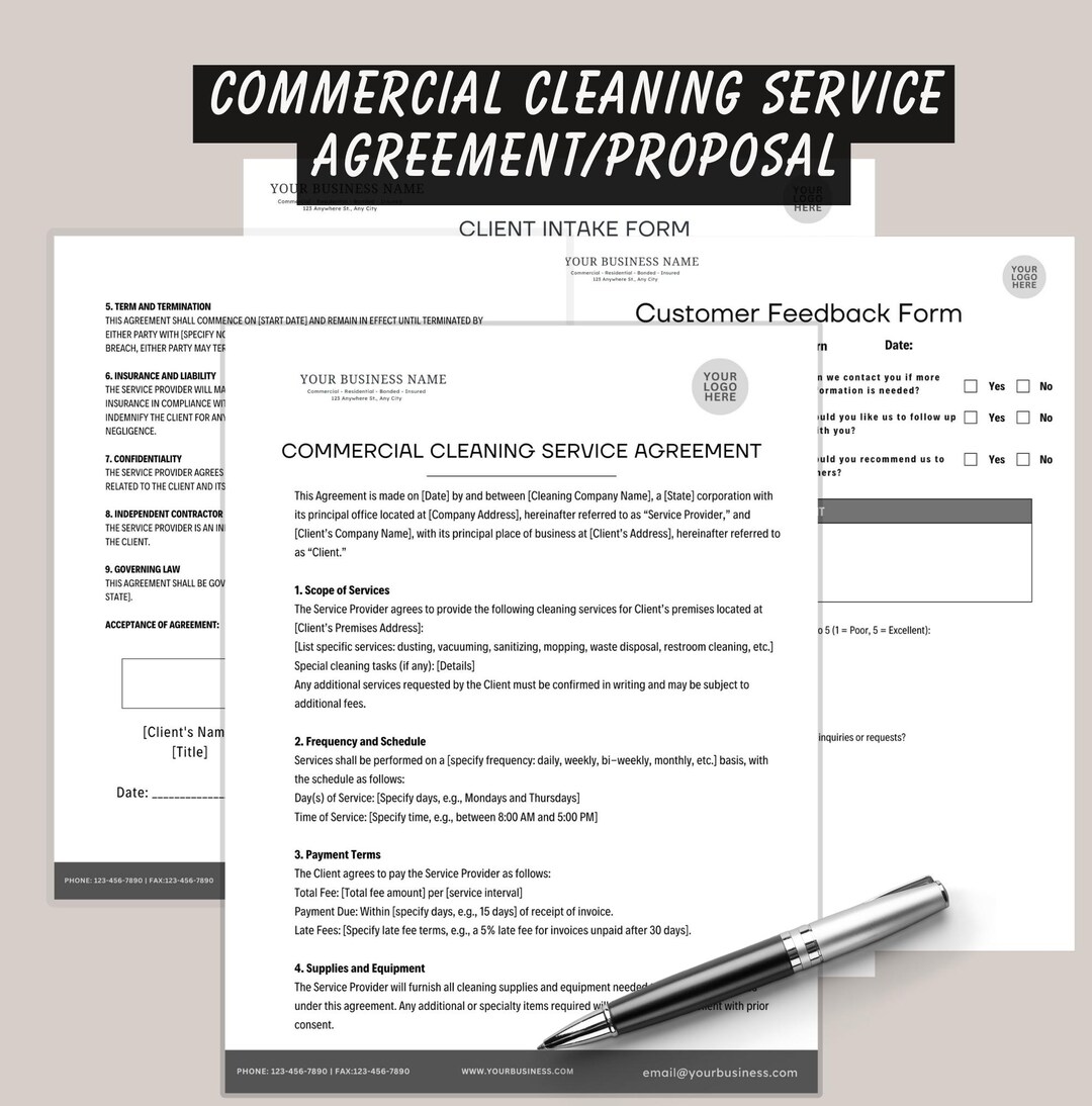 Commercial Cleaning Service Agreement Template (canva & Word) - Etsy