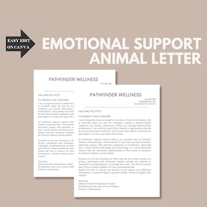 Bearbeitbare ESA Briefvorlage: Tier zur emotionalen Unterstützung (Digitaler Download)