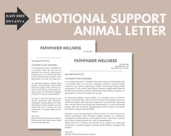 Plantilla de carta ESA editable: Animal de apoyo emocional (descarga digital)