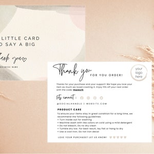T shirt Packaging Insert | Editable Thank you Card and Care Instructions for Small Business |  Care Instructions for Shirt |