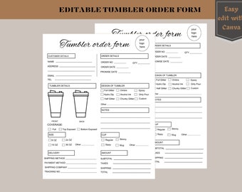 Tumbler Order form Template | Editable Order Form Template | Tumbler Order Form | Custom Tumbler Form| Digital Printable