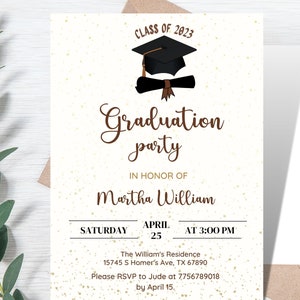 Annonce modifiable d'obtention du diplôme universitaire et invitations à une fête Modèle d'invitation à l'obtention du diplôme Classe de 2023