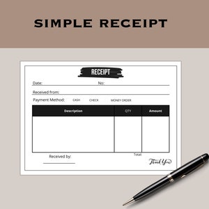 Simple Receipt - Printable Minimalist Receipt for Customers & Businesses - Payment Receipt Template - Instant Download