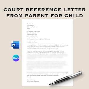 Carta de recomendación de carácter para el tribunal para un niño de un padre, carta al juez, carta de recomendación de carácter de apoyo, recomendación de carácter legal