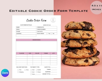 編集可能なクッキー注文書テンプレート：ベーカリービジネスフォーム（8.5 x 11）（PDF）