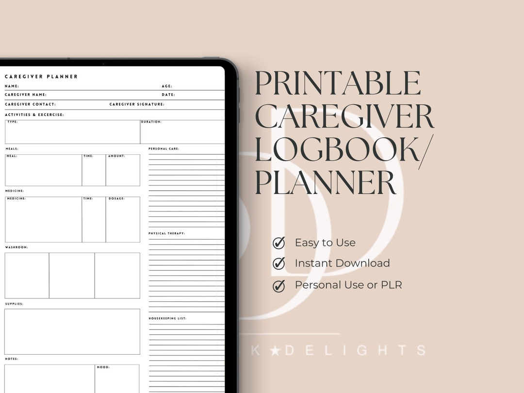 Printable Caregiver Logbook: Daily Task Checklist (PLR) - Etsy
