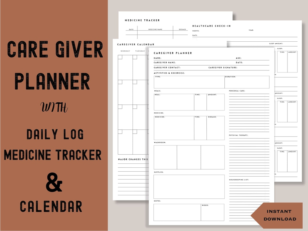 Printable Caregiver Log, Caregiver Planner, Elderly Care Checklist ...