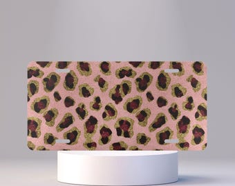 Front License Plate, Retro pink gold leopard, car decor gift