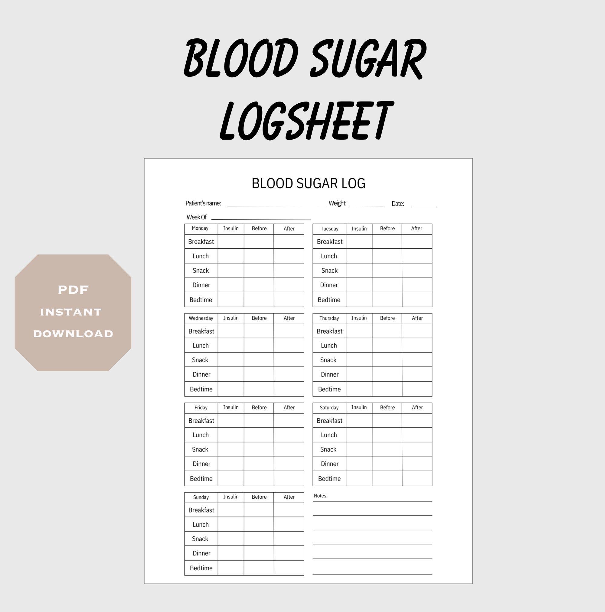 Blood Sugar Logsheet - Daily Tracker for Diabetes Management, Health ...