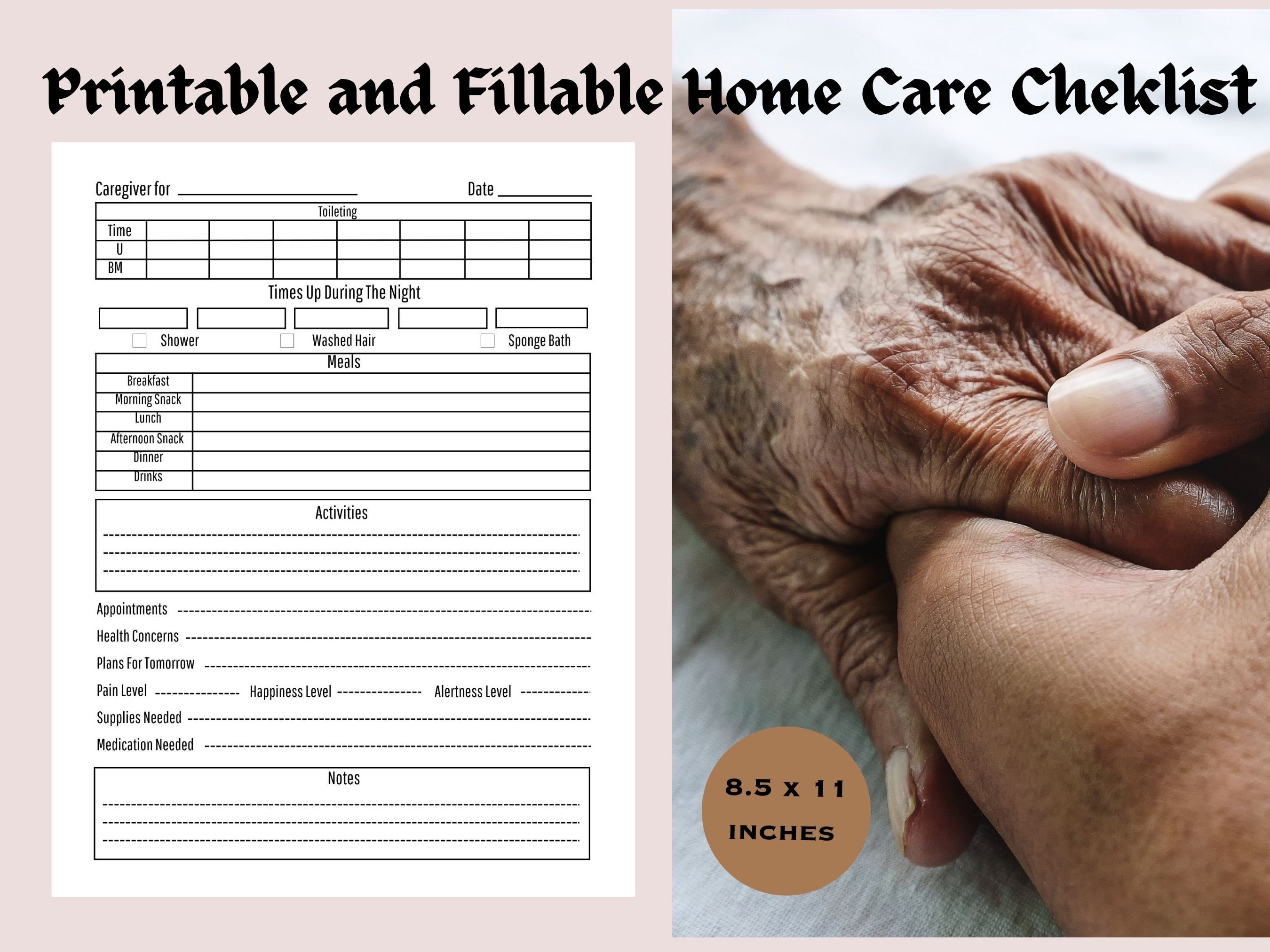 Printable and Fillable Home Care Checklist Caregiver Daily - Etsy