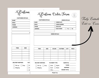 カスタム注文フォームテンプレート：中小企業向け編集・印刷可能（デジタルダウンロード）
