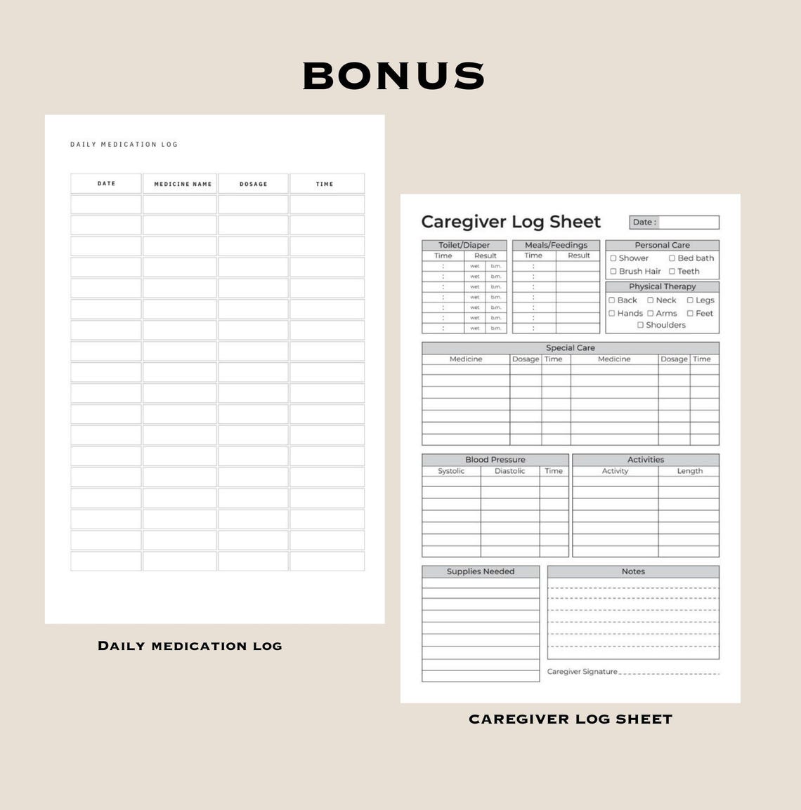 Printable Caregiver Daily Log: Home Health Care Activity Report (PDF ...