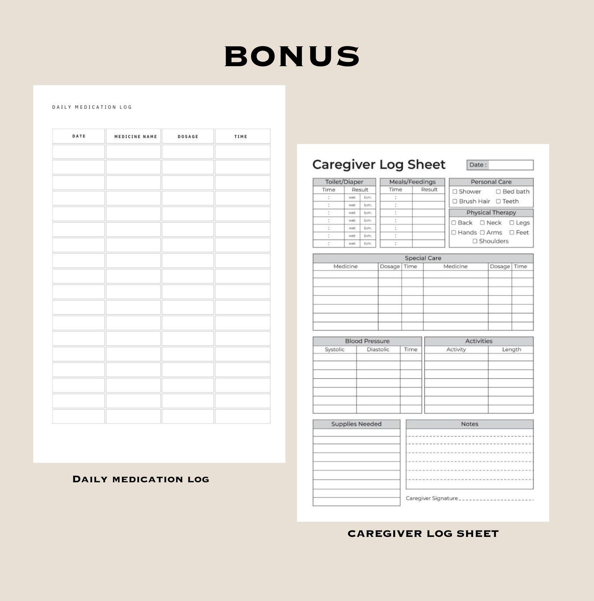 Printable Caregiver Daily Log: Home Health Care Activity Report (PDF ...
